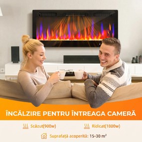 HOMCOM Șemineu Electric de Încorporat cu Flacără Independentă, 3 Moduri de Încălzire și Telecomandă, 106.7x9.4x47 cm, Negru | Aosom Romania