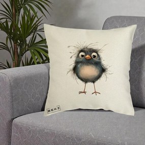 Perna Decorativa Pui Negru Zbarlit cu Pene Fine, 40x40 cm, Ecru, Husa Detasabila, Perna Inclusa, BEKZ®