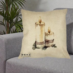 Perna Decorativa Lumanari Acuarela Iarna, 40x40 cm, Crem, Husa Detasabila, Perna Inclusa, BEKZ®