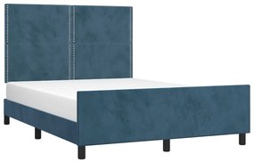 Cadru de pat cu tablie, albastru inchis, 140x190 cm, catifea Albastru inchis, 140 x 190 cm, Culoare unica si cuie de tapiterie