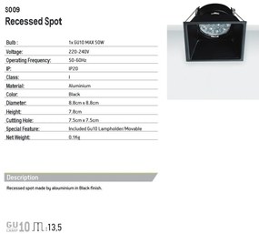 Spot incastrabil GU10 Avra negru