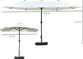 Outsunny Umbrelă Dublă cu 12 Spițe, Bază în Cruce și Manivelă, din Oțel și Poliester, 455x265x238 cm, Bej | Aosom Romania