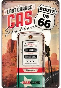 Placă metalică Route 66 - Gas Station, (20 x 30 cm)