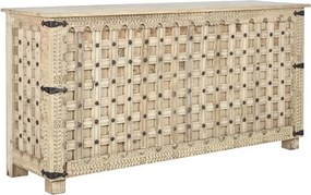 Consolă sculptată din lemn masiv, model geometric cu patină vintage, „Fortress”