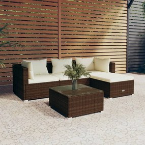 3101650 vidaXL Set mobilier de grădină cu perne, 5 piese, maro, poliratan