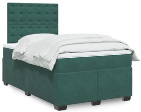 vidaXL Pat box spring cu saltea, verde închis, 120x200 cm, catifea