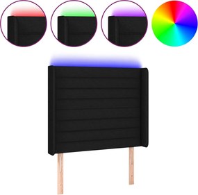 vidaXL Tăblie de pat cu LED, negru, 83x16x118/128 cm, textil