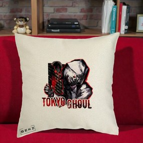 Perna Personalizata Tokyo Ghoul Ken Kaneki Anime, 40x40 cm, Ecru, Husa Detasabila, Perna Inclusa, BEKZ®