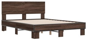 3280211 vidaXL Cadru de pat, stejar maro, 135x190 cm, lemn prelucrat și metal