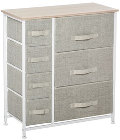 HOMCOM Comodă, Bufet, 7 sertare pliabile din material textil, Structură metalică, 63,5 x 30 x 71 cm, Gri deschis | Aosom Romania