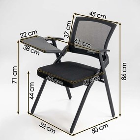 Scaun conferință negru HRC 603 pliabil cu măsuță rabatabilă și mesh