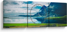 Tablou cu lac și munți (cu ceas) (90x30 cm)