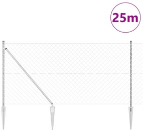 vidaXL Stâlp de gard. Argintiu 25 x 1,2 m (plasă de 60 x 60 mm) Oțel