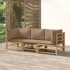 3155119 vidaXL Set mobilier de grădină cu perne gri taupe, 3 piese, bambus