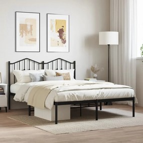 373788 vidaXL Cadru de pat metalic cu tăblie, negru, 135x190 cm