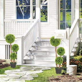 HOMCOM Set 2 Plante Artificiale de Buxus cu 3 Sfere, cu Ghiveci și Fund Întărit, Înălțime 90 cm, pentru Interior și Exterior | Aosom Romania