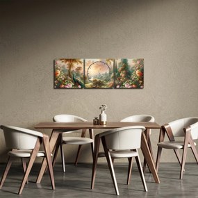 Tablou - Păuni în grădină (cu ceas) (90x30 cm)