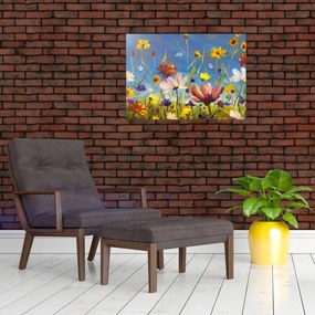 Tablou pe sticlă cu luncă înflorită (70x50 cm)