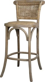 Scaun de bar cannage pentru insulă din lemn de hevea și ratan, natur, cu suport inelar pentru picioare, 92 x 40 x 45 cm, „Old French”
