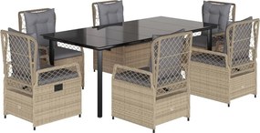 vidaXL Set de masă pentru grădină, 7 piese, cu perne, bej, poliratan