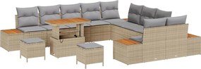 vidaXL Set de canapele pentru grădină cu pernă 13 pcs Bej Rattan poli