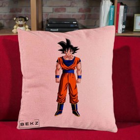 Perna Personalizata Dragon Ball Goku Complet in Gi Portocaliu, 40x40 cm, Roz, Husa Detasabila, Perna Inclusa, BEKZ®