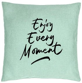 Perna Decorativa, Model Enjoy Every Moment, 40x40 cm, Verde Menta, Husa Detasabila, Burduf