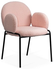 Scaun dining roz din material boucle cu cadru metalic BUC 281