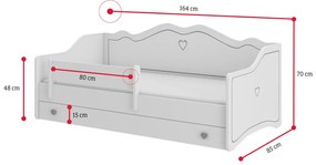 Expedo Pat pentru copii MEKA A + saltea, 80x160, alb/gri