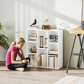 HOMCOM Raft de depozitare cu 8 compartimente Design vertical sau orizontal pentru cărți și decorațiuni 74,3x24x80 cm Alb | Aosom Romania