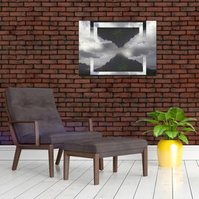 Tablou pe sticlă - Munții din Islanda, colaj geometric (70x50 cm)