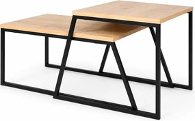 Set 2 masute cafea 855DTE2917, stejar/negru, PAL melaminat/metal