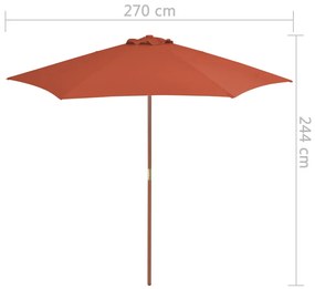 Umbrela de soare de exterior, stalp din lemn, caramiziu, 270 cm Terracota