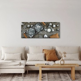 Tablou - decorațiuni argintii de Crăciun (120x50 cm)
