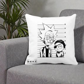 Perna Personalizata Rick si Morty Dosar, 40x40 cm, Alba Mata, Husa Detasabila, Perna Inclusa, BEKZ®