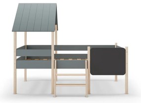 Pat pentru copii verde prăfuit de tip casă/înalt din lemn de pin cu somieră 90x190 cm Mint – Marckeric