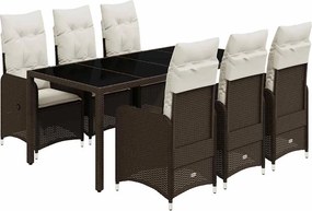vidaXL Set bistro de grădină cu perne, 7 piese, maro, poliratan