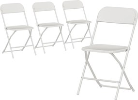 HOMCOM Set de 4 Scaune Pliabile cu Găuri de Drenaj din Plastic și Metal, 45x49x79.5 cm, Alb | Aosom Romania