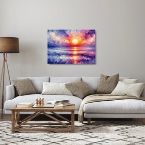 Tablou pe sticlă - Apus de soare artistic colorat (70x50 cm)