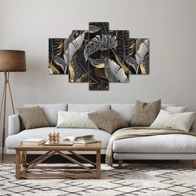 Tablou - Frunze tropicale, Galben - auriu (150x105 cm)