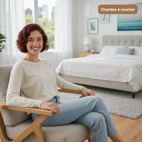 HOMCOM Fotoliu de salon, fotoliu scandinav din stofă cu aspect de in, perne căptușite și picioare din lemn de hevea, 76x87x88cm, bej | Aosom Romania