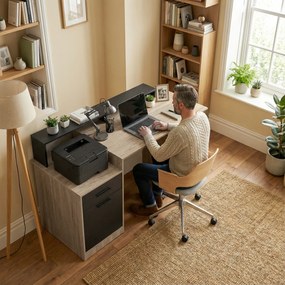 HOMCOM Masă pentru calculator cu spațiu de depozitare și rafturi, birou modern pentru birou și cameră de lucru, 140 cm, stejar | Aosom Romania