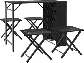 vidaXL Set mobilier de grădină, pliabil, 5 piese, negru, poliratan
