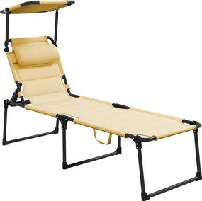 Outsunny Șezlong pliabil cu copertină, perniță reglabilă pentru cap din țesătură Oxford 70 x 200 x 45 cm crem | Aosom Romania