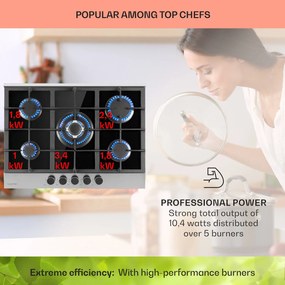 Klarstein Alchemist, plită pe gaz cu 5 zone, arzătoare din aluminiu, sticlă-ceramică, negru