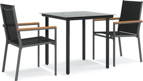 vidaXL Set mobilier de grădină, 3 piese, negru, textilenă și oțel