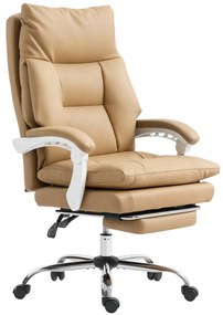 HOMCOM Scaun de Birou Ergonomic cu Suport Lombar, Brate Pliabile, Suport pentru Picior Maro Deschis | Aosom Romania