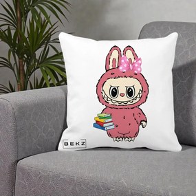 Perna Personalizata Labubu Roz cu Funda si Carti, 40x40 cm, Alba Mata, Husa Detasabila, Perna Inclusa, BEKZ®