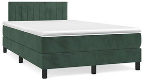 vidaXL Pat cu arcuri, saltea și LED, verde închis, 120x190 cm, catifea