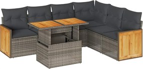 vidaXL Set canapele grădină cu perne 7 piese gri poliratan/lemn acacia